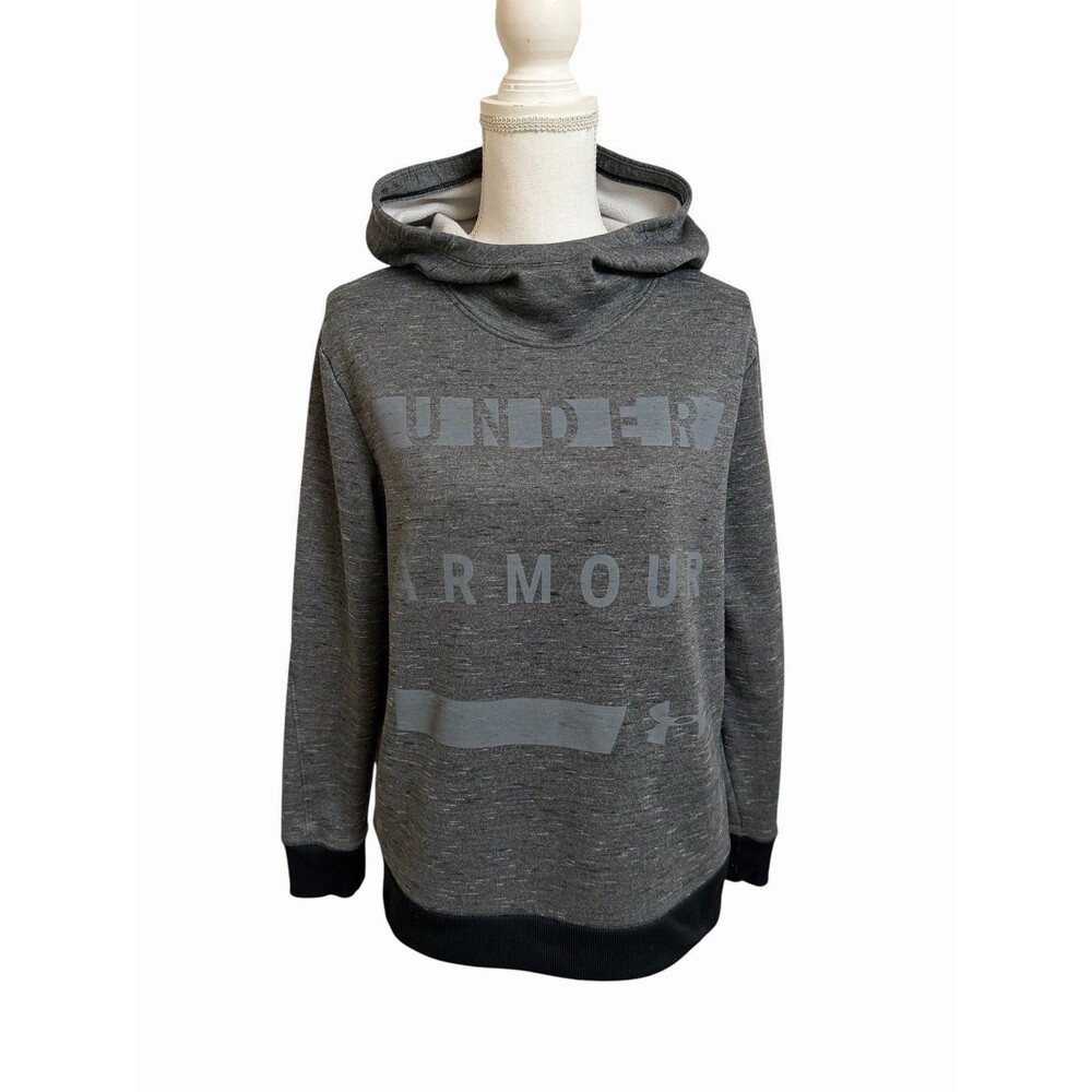 Under Armour Women's L Large Gray Fleece hoodie Scuba Neck Loose Cold Gear